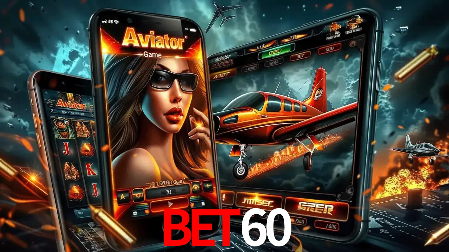 O popular jogo de apostas Aviator exibido em vários celulares e tablets, mostrando a interface emocionante e a ação de voo disponíveis para jogar agora no BET60.