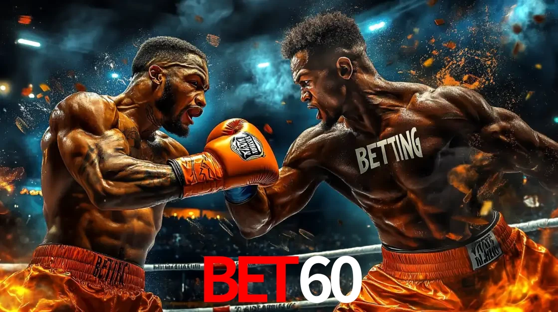 Dois boxeadores em uma luta intensa e explosiva, representando a adrenalina e as oportunidades de apostas em esportes de combate disponíveis na plataforma BET60.