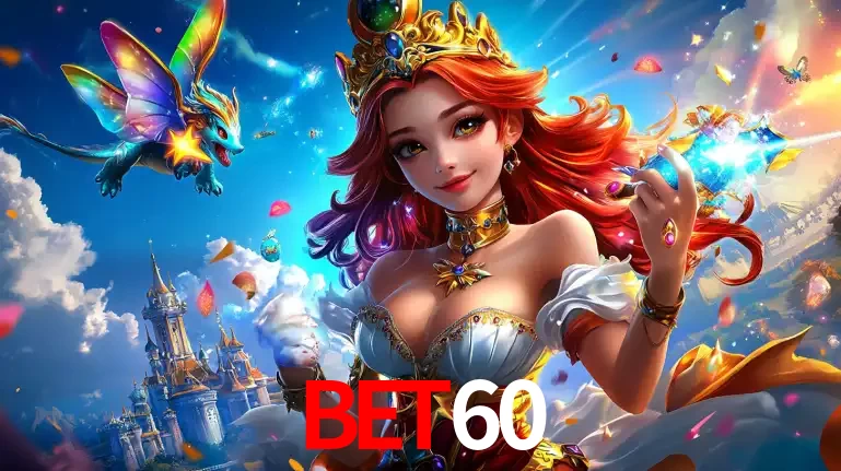 A princesa de um reino de fantasia mágico, com seu pequeno dragão, apresentando um mundo de prêmios encantados nos jogos de caça-níqueis do cassino BET60.